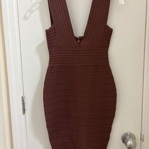 TIC:TOC Brown Bandage Bodycon Dress – Deep V – Stretch – (No Size Tag)